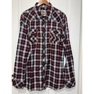 BKE Vintage 67 Mens 2XL Slim Fit Pearl Snap Western Plaid Shirt Red Black White